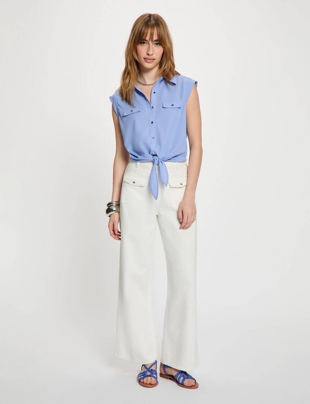 Blusa sin mangas azul lavanda mujer