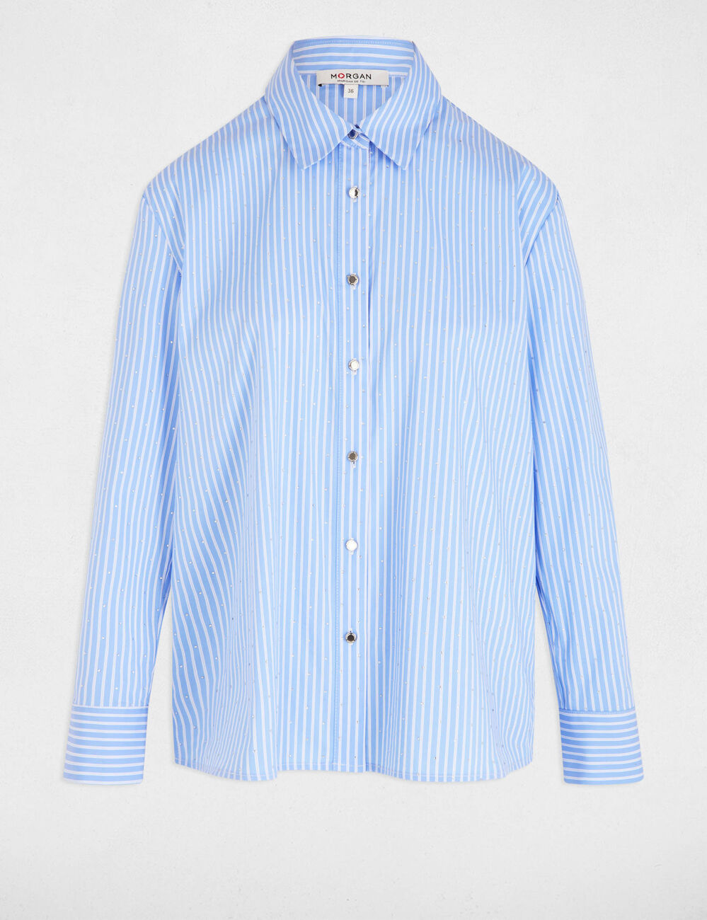 Camisa manga larga rayas azul cielo mujer