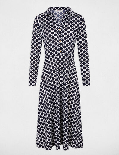 Vestido midi recto estampado azul marino mujer
