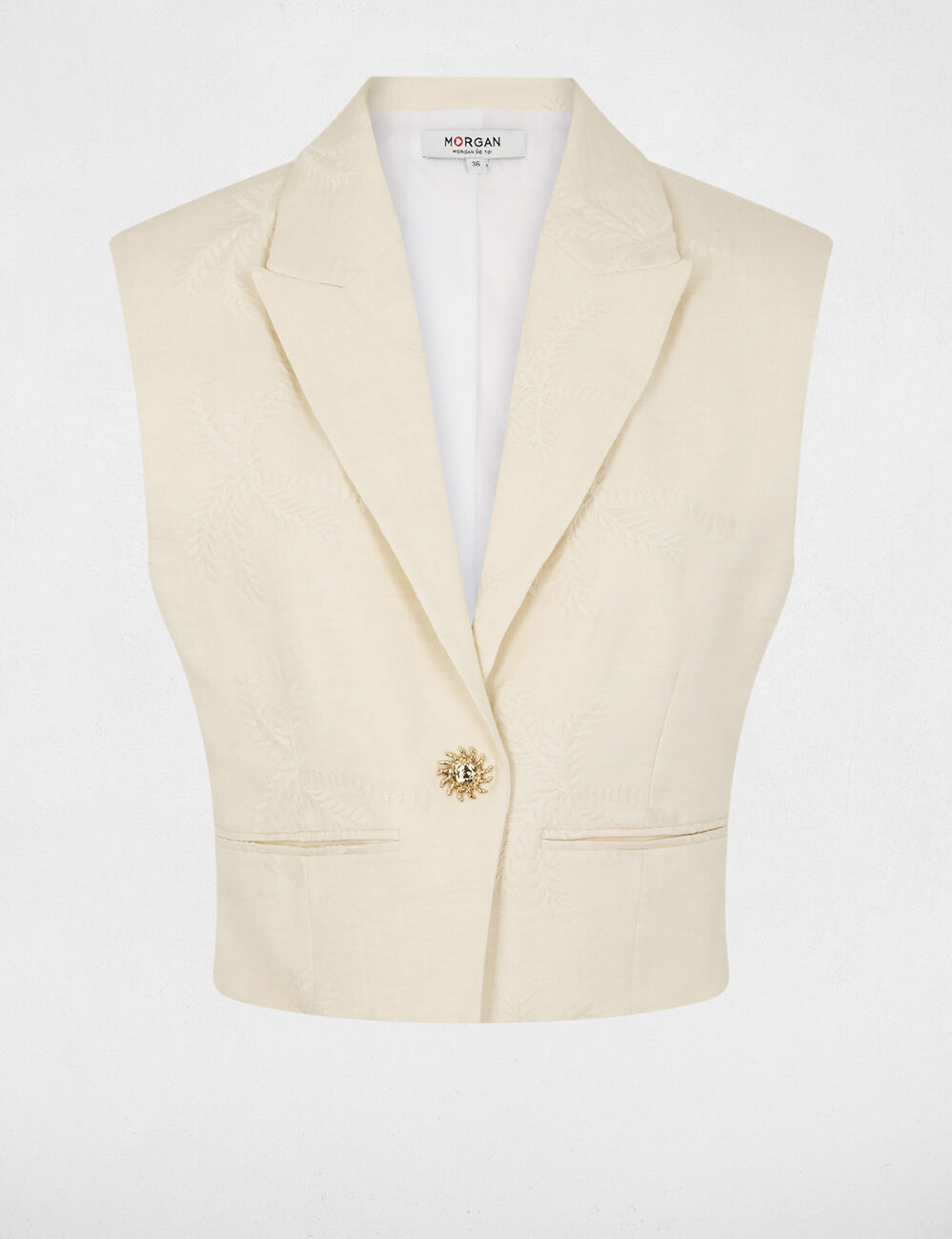 Chaqueta sin mangas bordada creme mujer