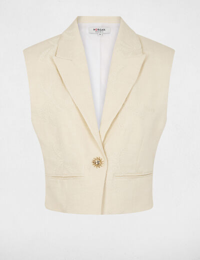 Chaqueta sin mangas bordada creme mujer