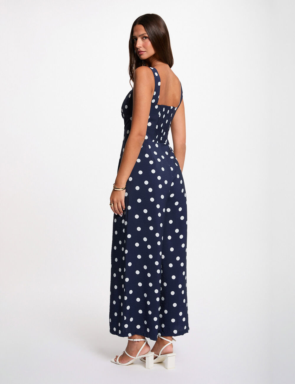 Mono fluido de lunares azul marino mujer