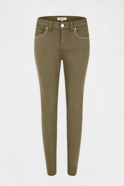 Pantalón slim con detalles tipo joya  mujer