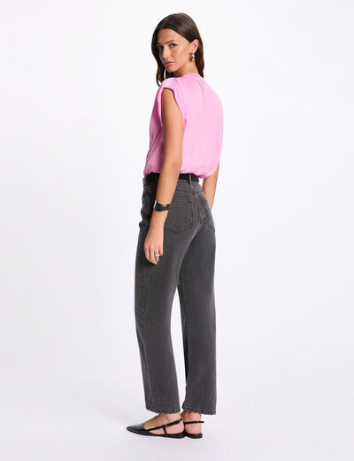 Blusa manga corta satinada rosa mujer