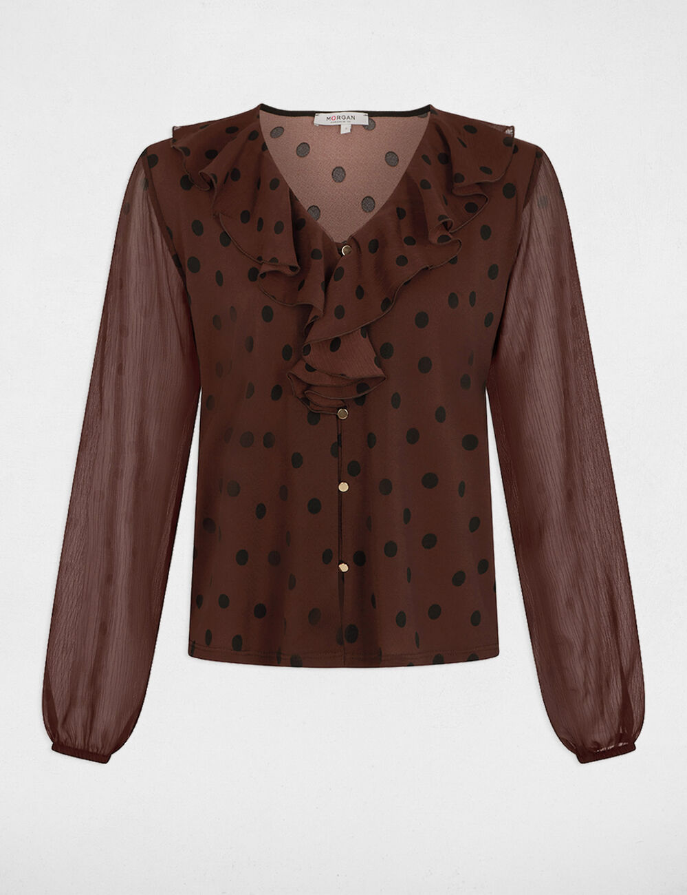 Blusa de gasa con cuello en v marr&oacute;n oscuro mujer