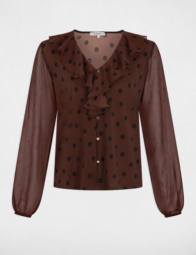 Blusa de gasa con cuello en v marr&oacute;n oscuro mujer