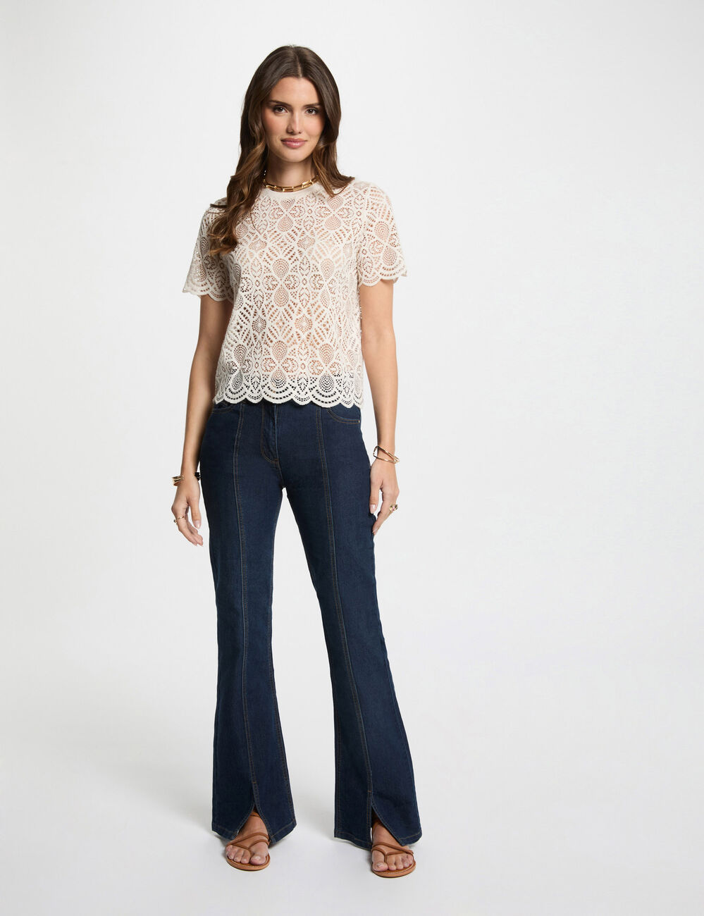 Vaquero boot-cut denim crudo mujer