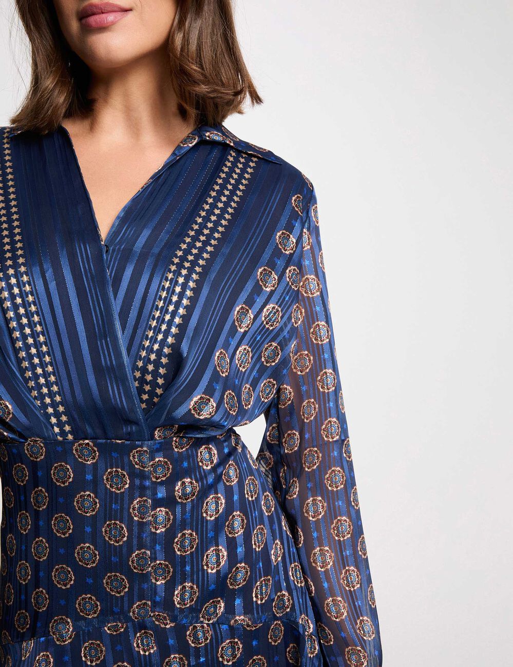 Vestido fluido con cuello en V multicolor mujer