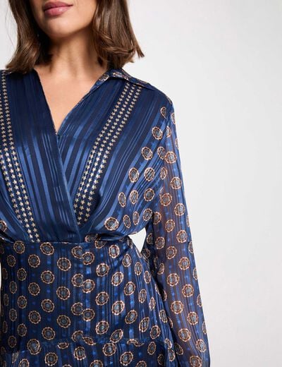 Vestido fluido con cuello en V multicolor mujer