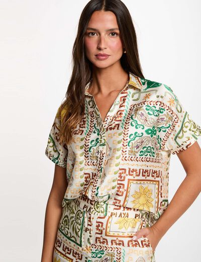 Camisa satinada estampada multicolor mujer