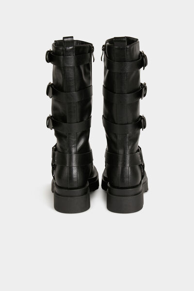 Botines planos con pulseras negro mujer