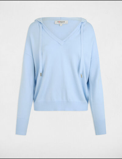 Jersey escote en V y capucha azul cielo mujer