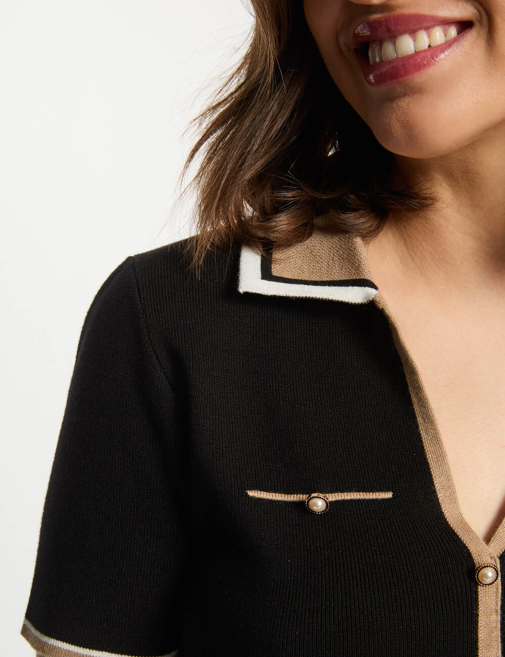 Jersey cuello tipo polo manga corta negro mujer