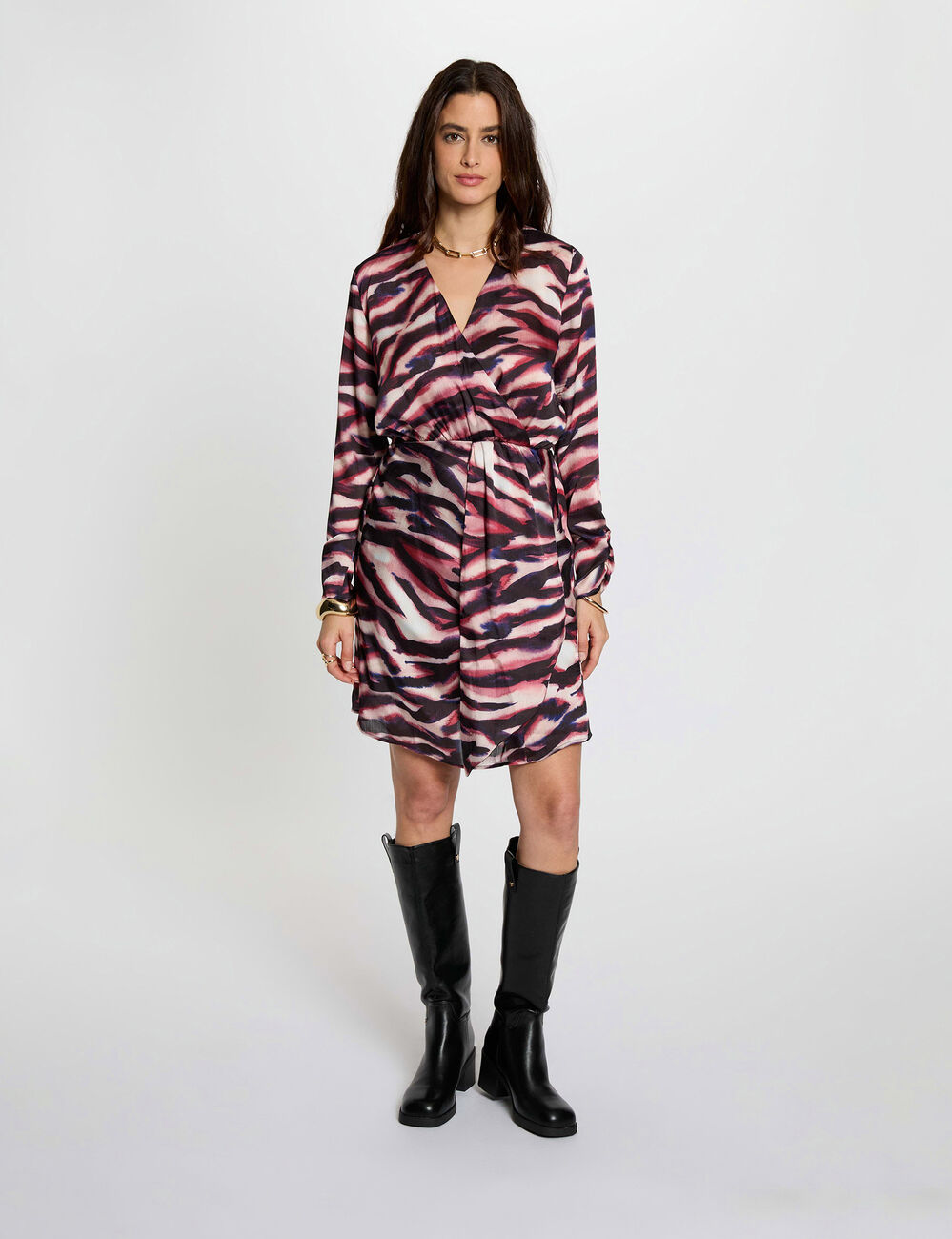 Vestido corto cruzado multicolor mujer