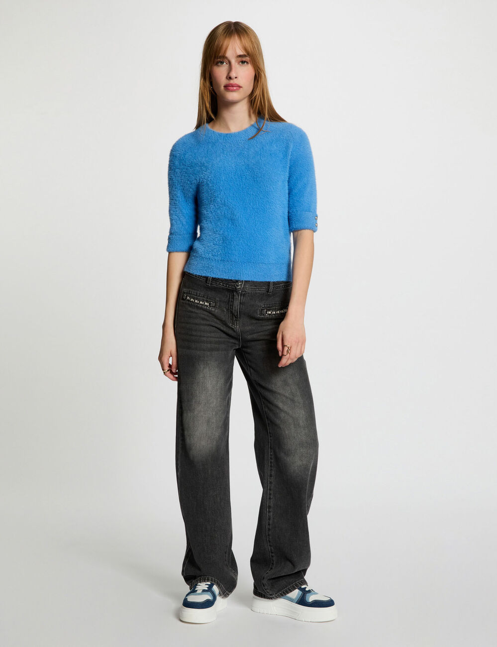 Jersey manga corta azul mujer