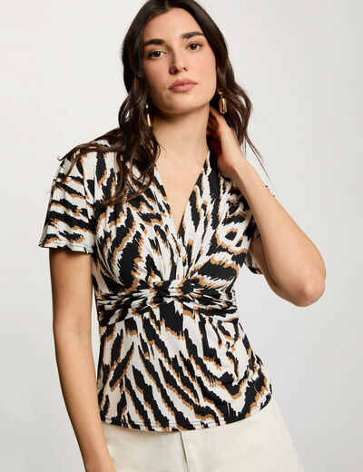 Camiseta ajustada cuello v multicolor mujer