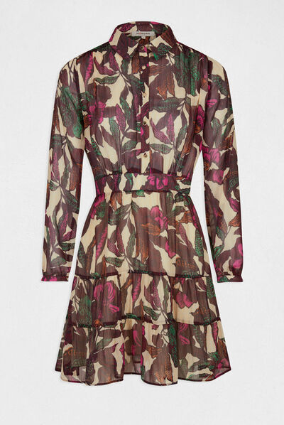 Vestido evasé estampado vegetal multicolor mujer
