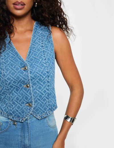 C&aacute;rdigan vaquero sin mangas denim stone mujer
