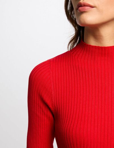 Jersey acanalado cuello alto rojo mujer
