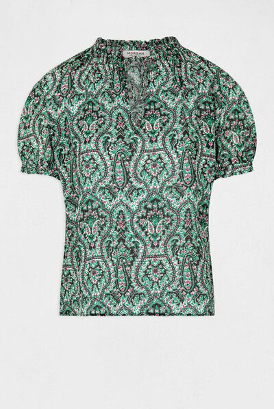 Blusa manga corta estampada multico mujer