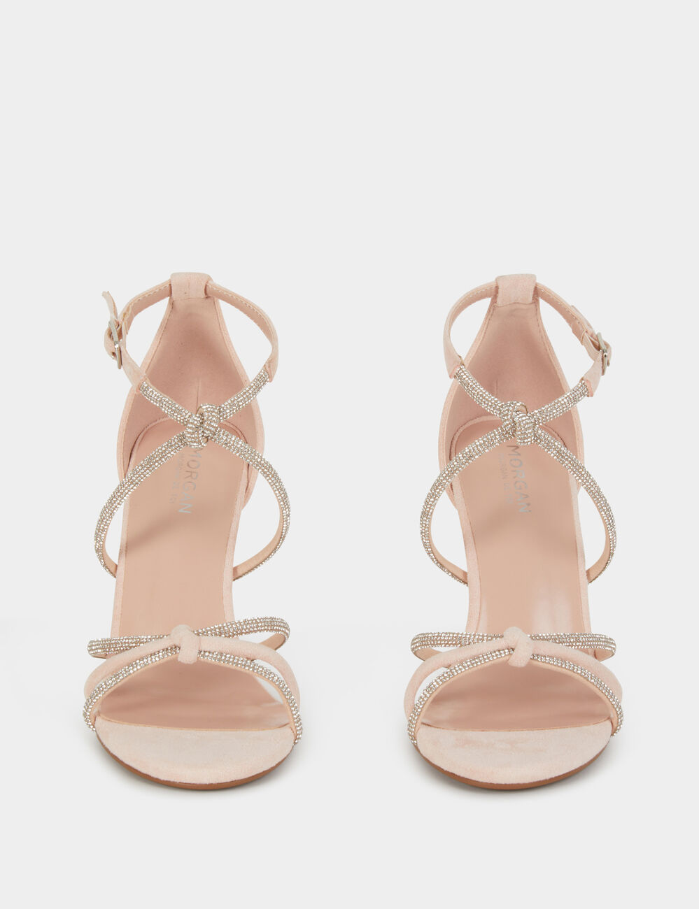 Sandalias de tac&oacute;n con pulseras strass rosa claro mujer