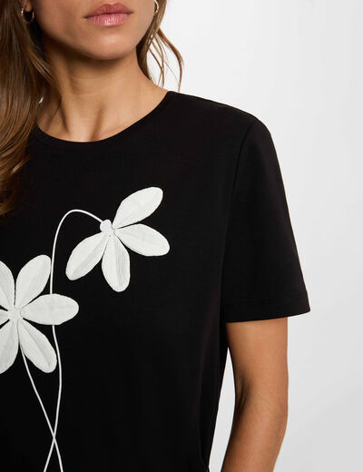 Camiseta recta cuello redondo negro mujer
