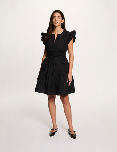Vestido corto con cuello en v negro mujer