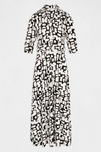 Vestido largo acampanado estampado crudo mujer
