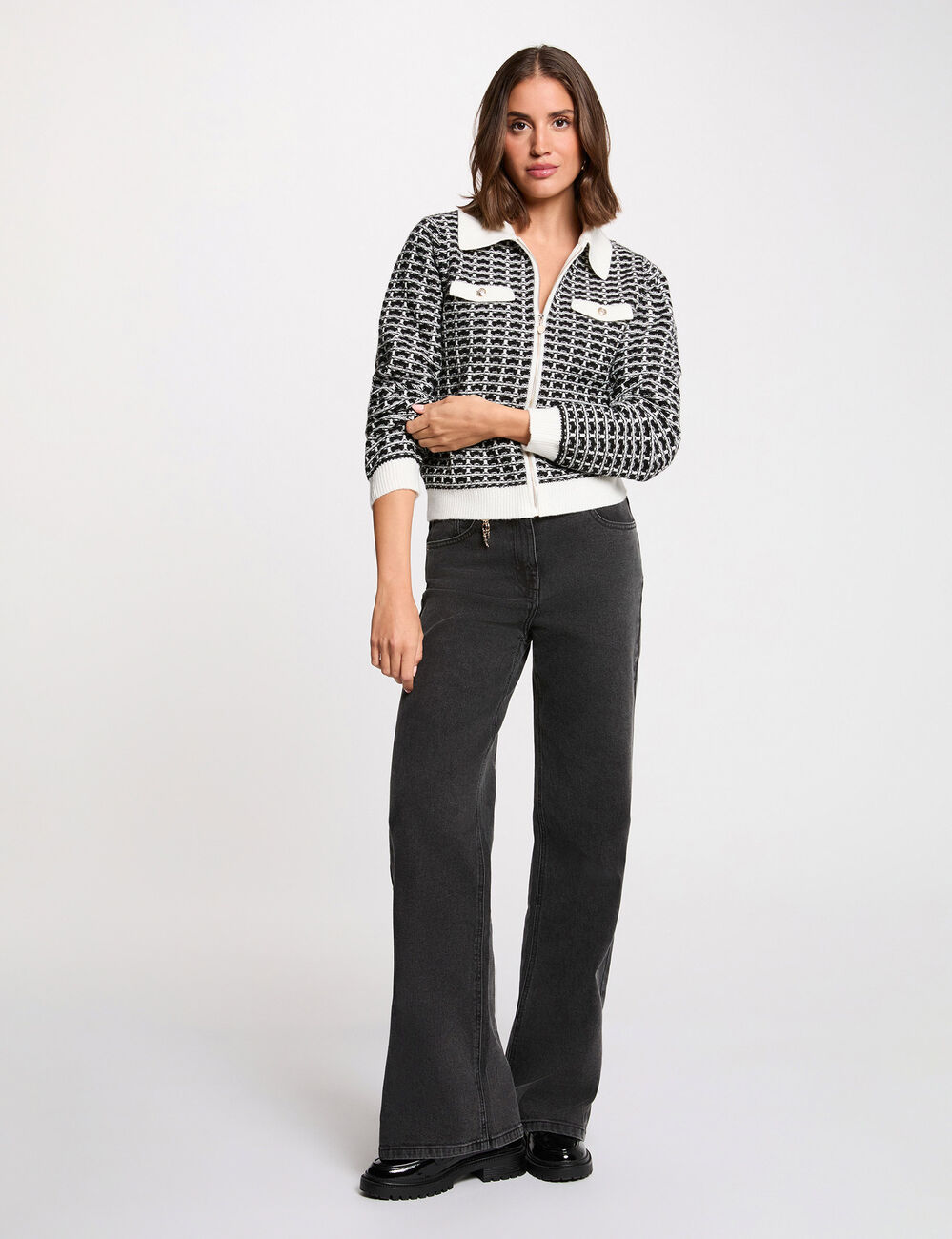 C&aacute;rdigan jacquard de espiga negro mujer