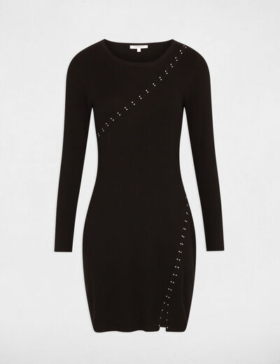 Vestido punto corto ajustado negro mujer