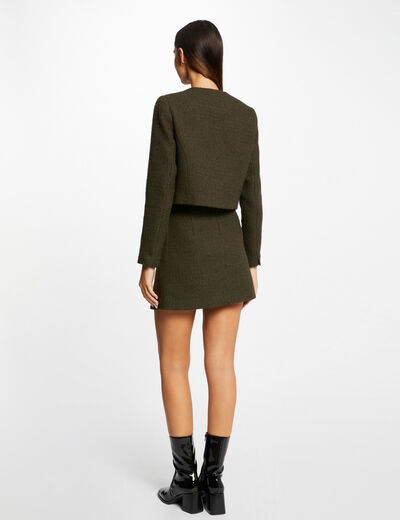 Chaqueta recta abotonada cuello redondo verde oscuro mujer