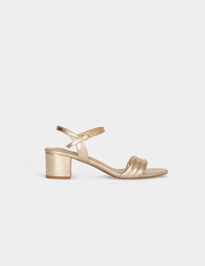 Sandalias de tacón amarillo oro mujer