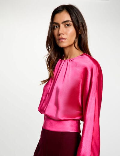 Blusa satinada de manga larga mujer