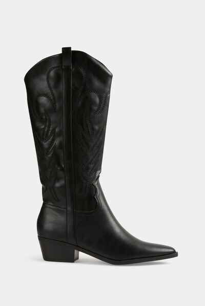 Botas estilo western con cremallera negro mujer