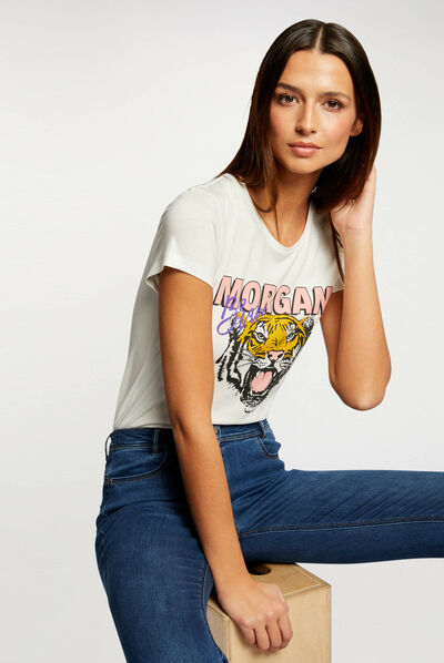 Camiseta de manga corta crudo mujer