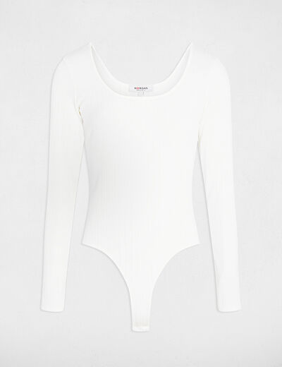 Body escotado de manga larga blanco mujer