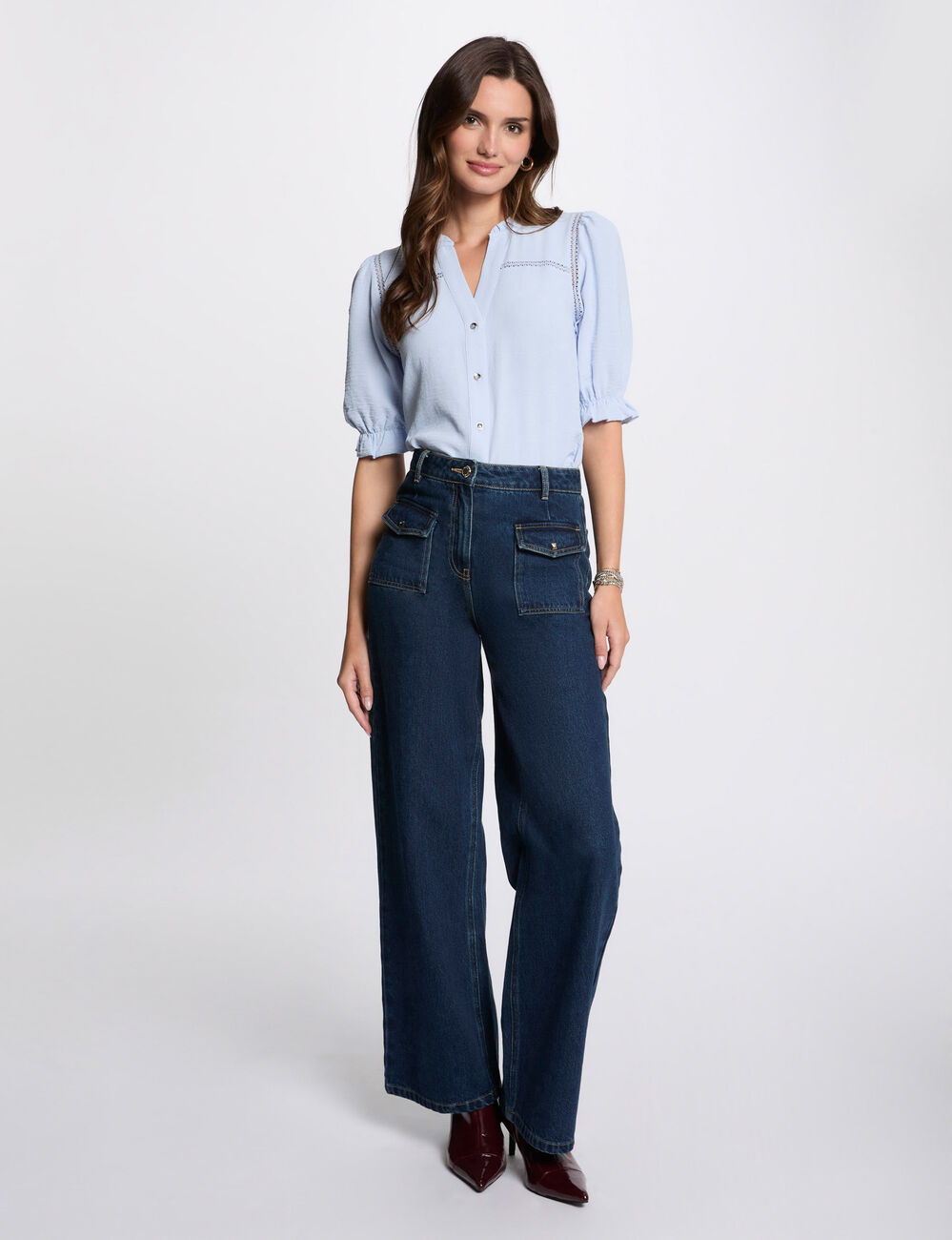 Blusa manga 3/4 azul cielo mujer