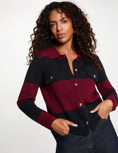 Jersey de rayas con cuello vuelto burdeos mujer