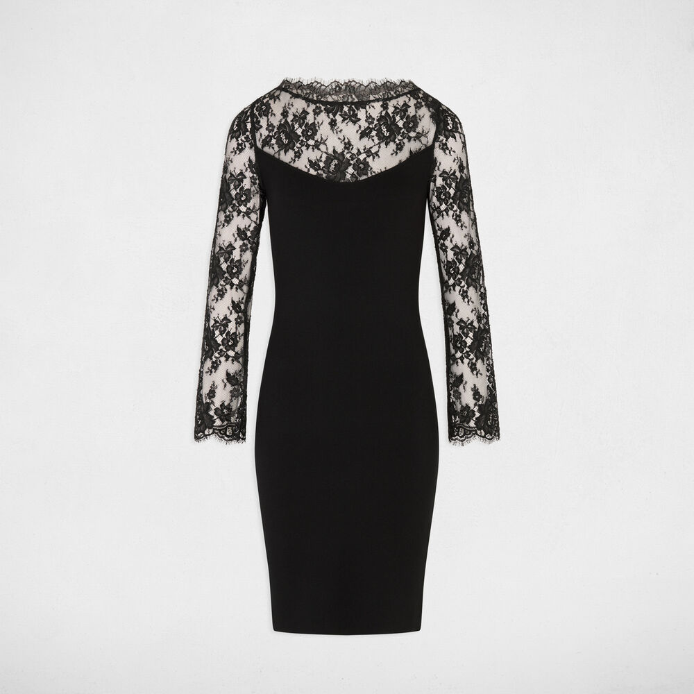 Vestido de punto con encaje negro mujer