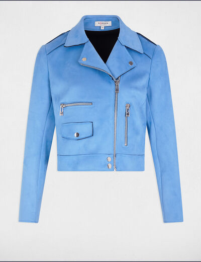 Chaqueta corta antelina azul mujer