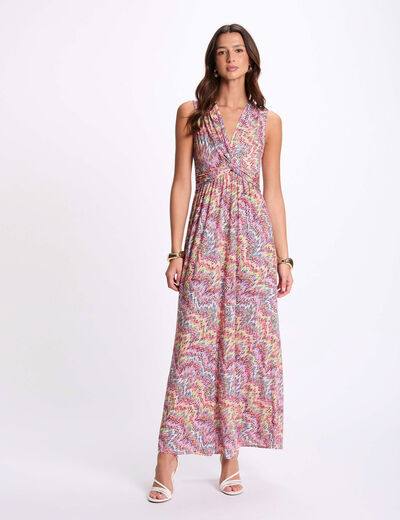 Vestido largo recto estampado multicolor mujer
