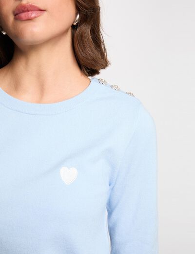 Jersey cuello redondo botones azul cielo mujer