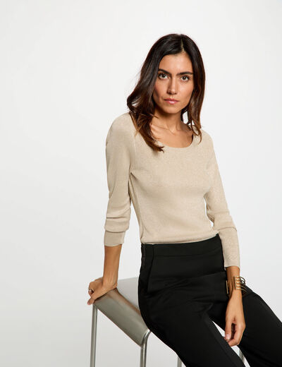 Jersey ajustado con cuello en U crudo mujer