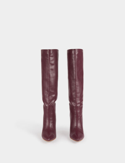 Botas de caña alta de cuero y tacones ciruela mujer
