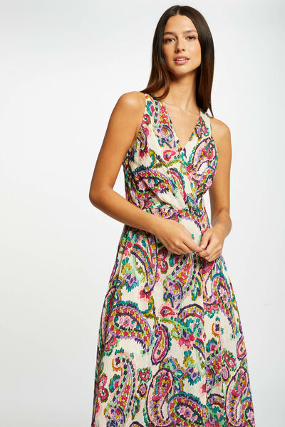 Vestido largo acampanado estampado multico mujer