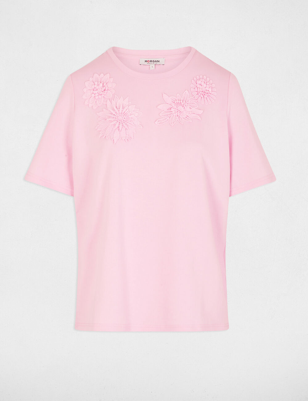 Camiseta recta cuello redondo rosa mujer