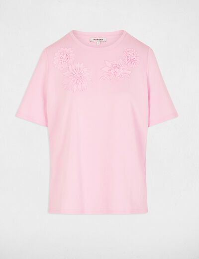 Camiseta recta cuello redondo rosa mujer