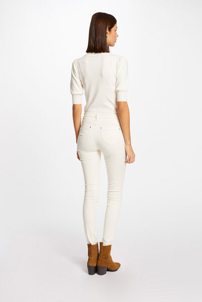 Jersey manga corta con cuello tipo polo marfil mujer