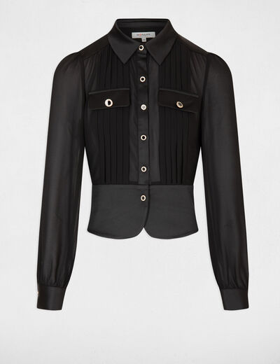 Camisa manga larga con pliegues negro mujer
