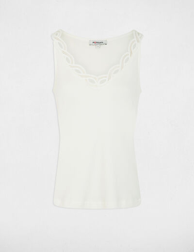 Top ajustado con cuello en v blanco mujer